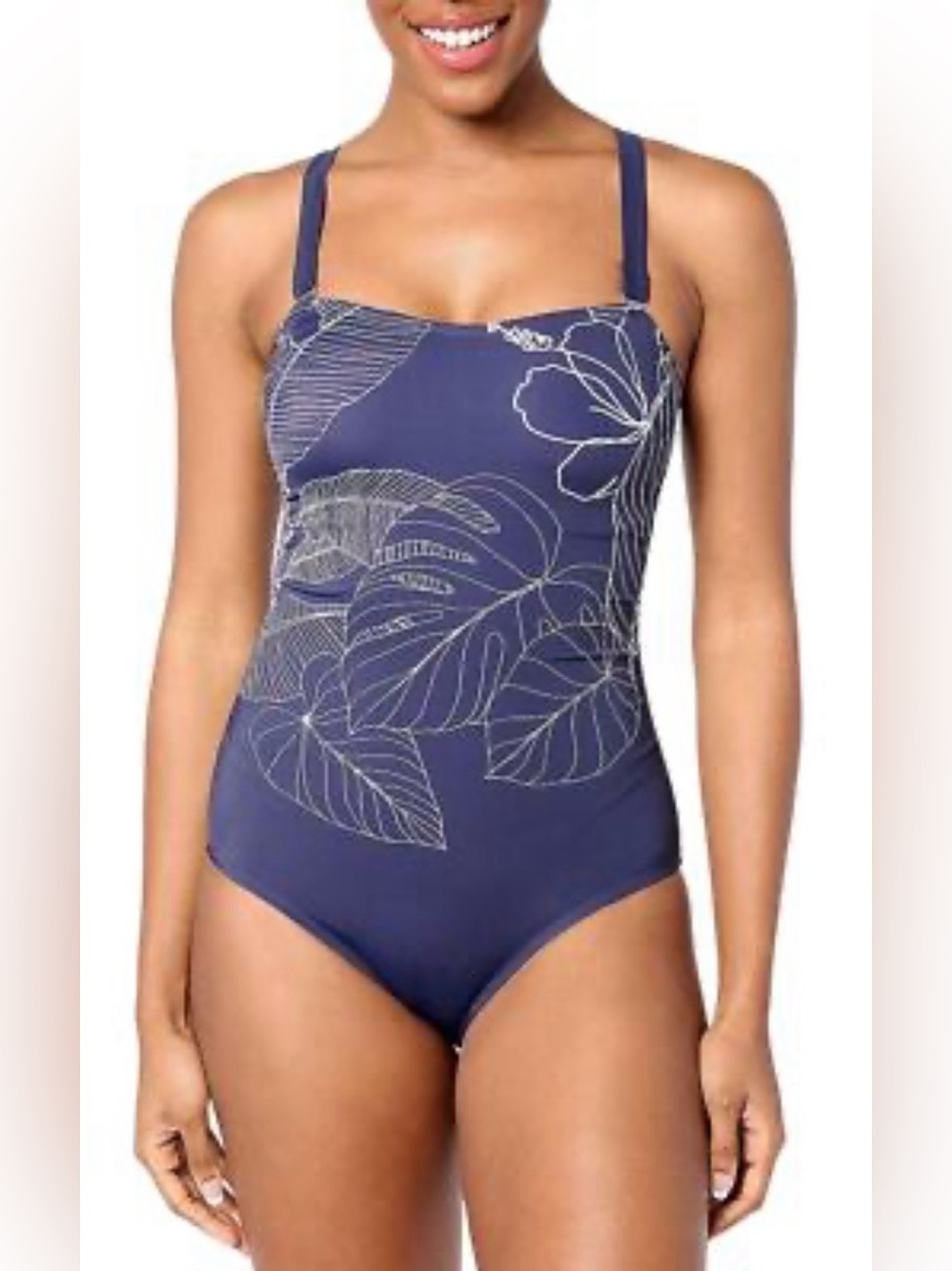 Susan Graver Soleil Embroidered Swimsuit With Removable Strap
Navy (0322)